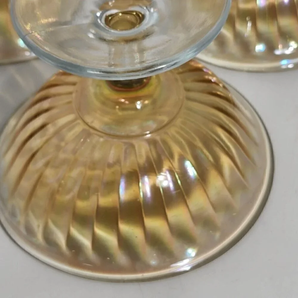 Imperial Glass Marigold Carnival Flare Rim Smooth Rays Stemmed Sherbet Lot Of 3